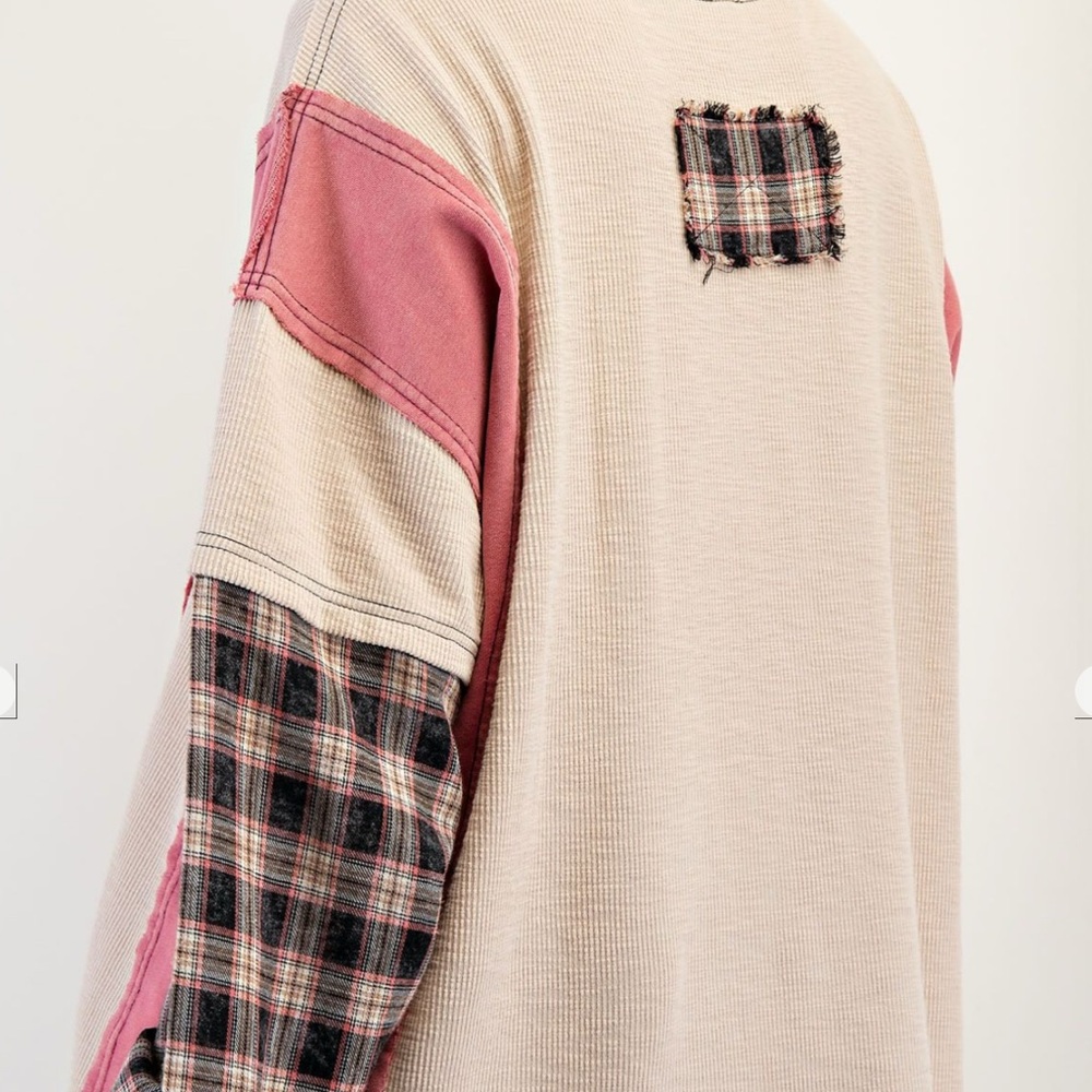 Easel Pink and Beige Peace Sign Sweater - Picture 5 of 5
